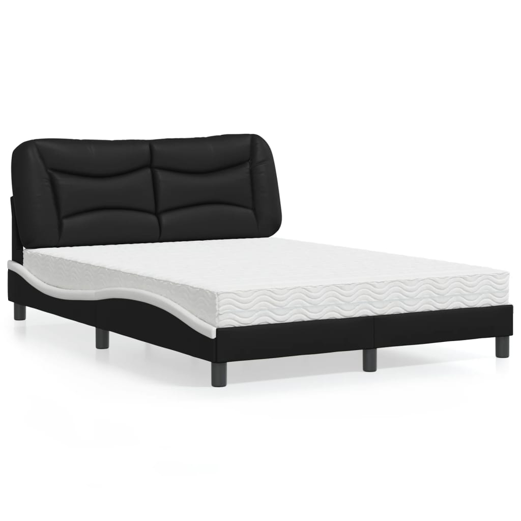 Bed met matras "Hvar" kunstleer zwart en wit 140x200 cm is nu te koop bij PeponiXL, paradijselijk wonen!