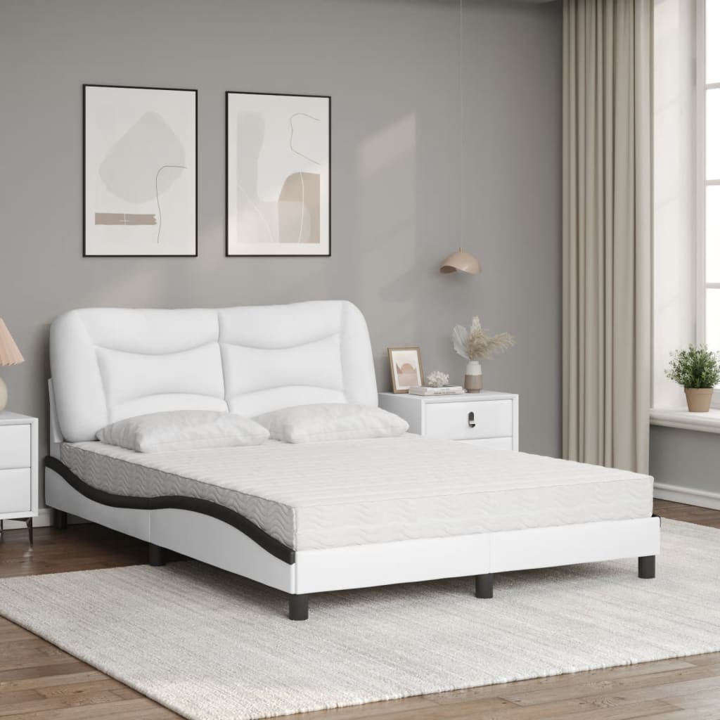 Bed met matras "Hvar" kunstleer wit en zwart 140x200 cm is nu te koop bij PeponiXL, paradijselijk wonen!
