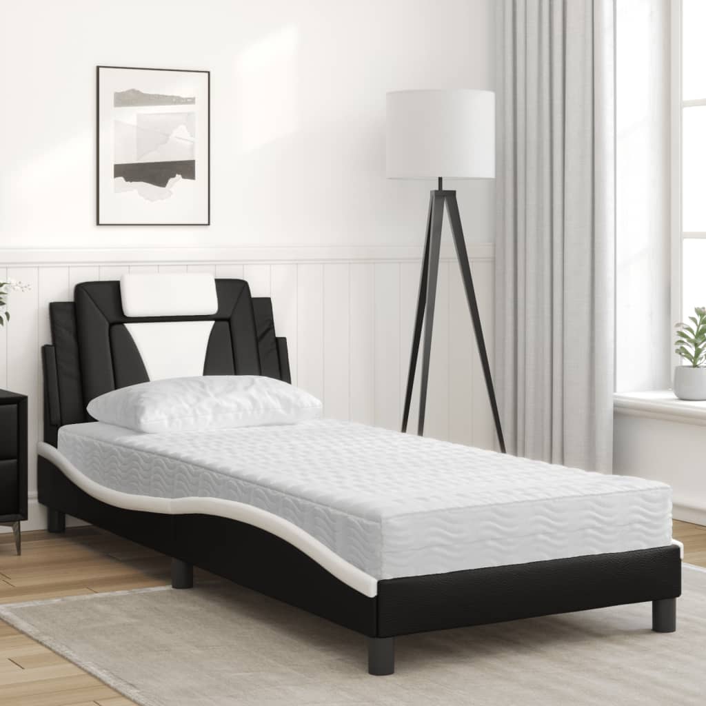 Bed "Viana" met matras kunstleer zwart en wit 80x200 cm is nu te koop bij PeponiXL, paradijselijk wonen!