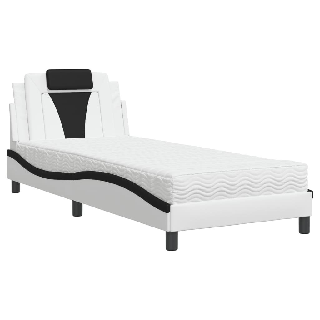 Bed "Viana" met matras kunstleer zwart en wit 80x200 cm is nu te koop bij PeponiXL, paradijselijk wonen!