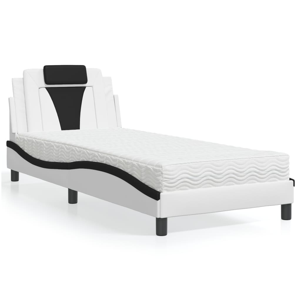 Bed "Viana" met matras kunstleer zwart en wit 80x200 cm is nu te koop bij PeponiXL, paradijselijk wonen!
