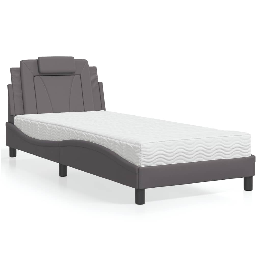 Bed "Viana" met matras kunstleer grijs 90x190 cm is nu te koop bij PeponiXL, paradijselijk wonen!