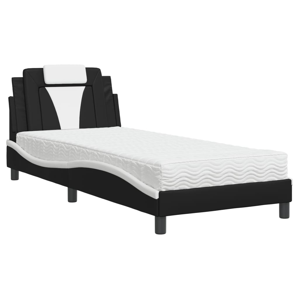 Bed "Viana" met matras kunstleer zwart en wit 90x190 cm is nu te koop bij PeponiXL, paradijselijk wonen!
