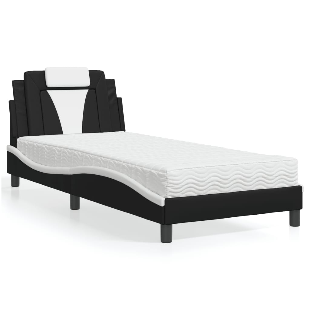 Bed "Viana" met matras kunstleer zwart en wit 90x190 cm is nu te koop bij PeponiXL, paradijselijk wonen!