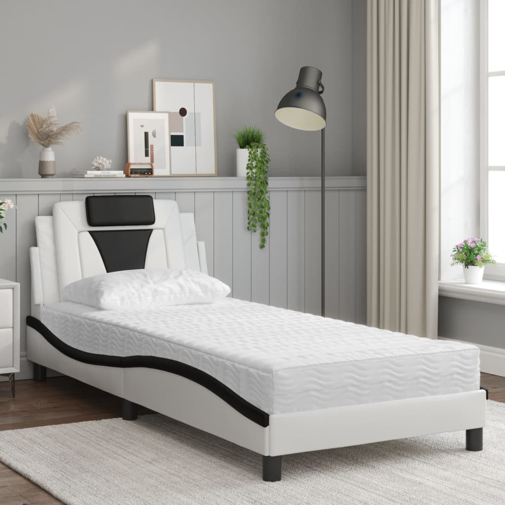 Bed "Viana" met matras kunstleer wit en zwart 90x190 cm is nu te koop bij PeponiXL, paradijselijk wonen!