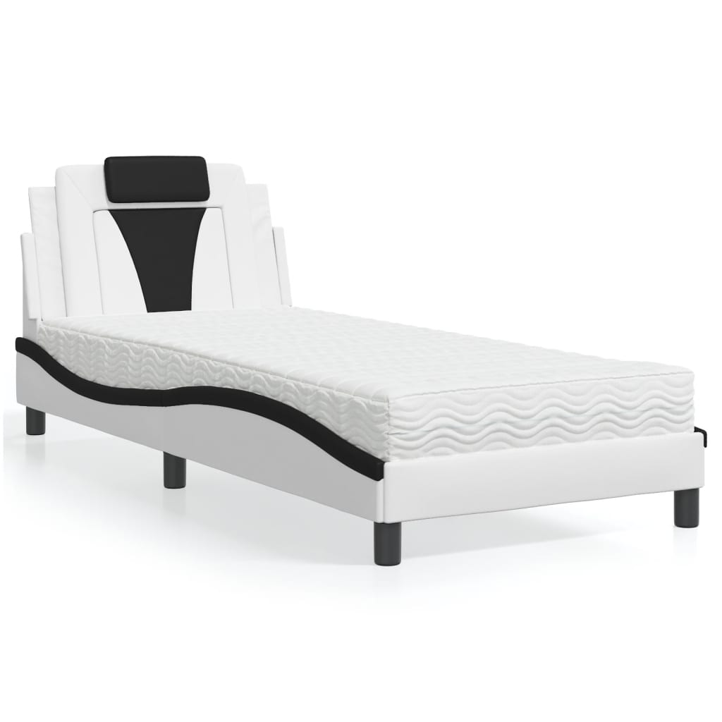 Bed "Viana" met matras kunstleer wit en zwart 90x190 cm is nu te koop bij PeponiXL, paradijselijk wonen!