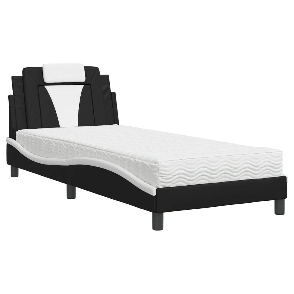 Bed "Viana" met matras kunstleer zwart en wit 90x200 cm is nu te koop bij PeponiXL, paradijselijk wonen!