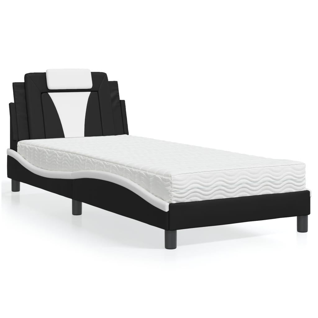 Bed "Viana" met matras kunstleer zwart en wit 90x200 cm is nu te koop bij PeponiXL, paradijselijk wonen!