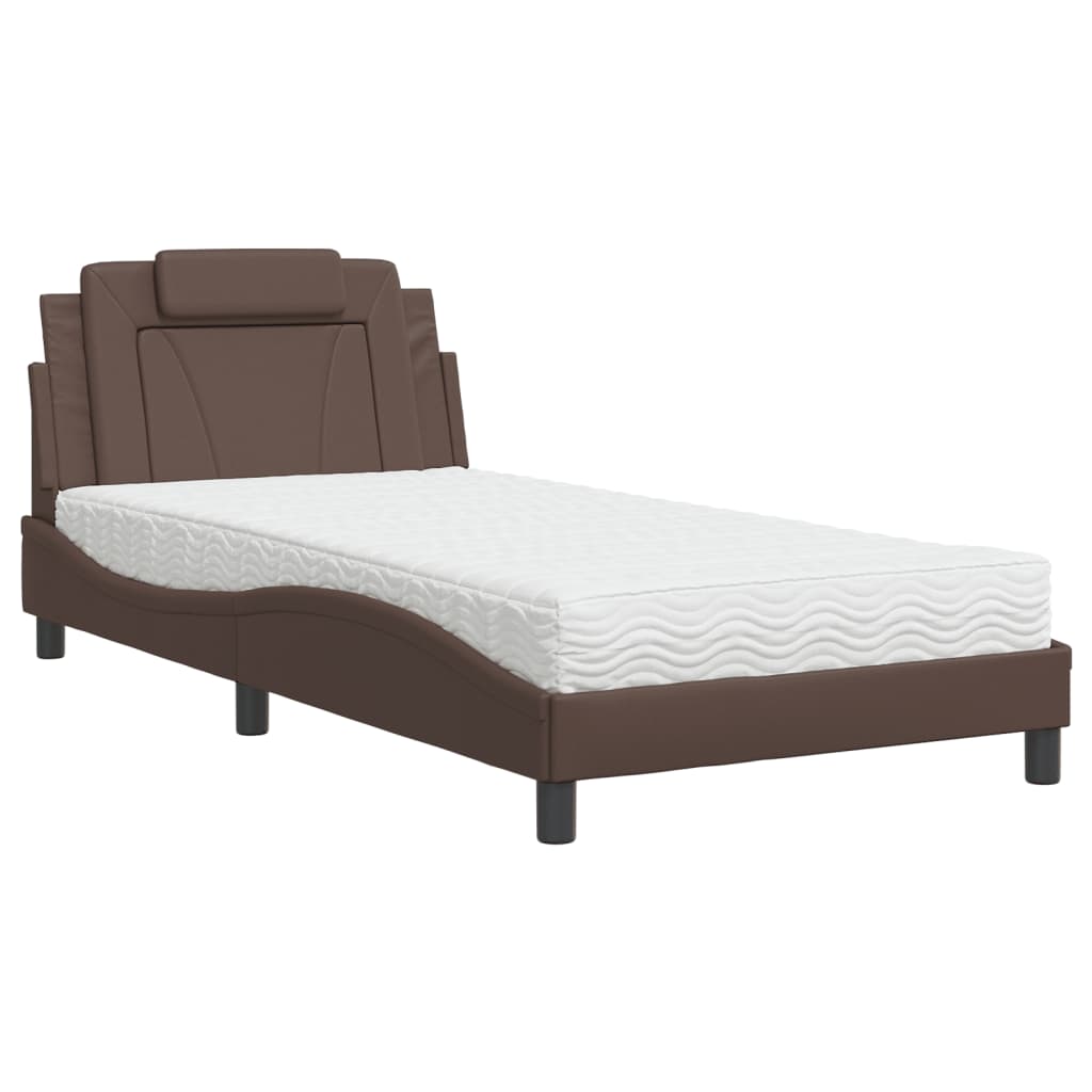 Bed "Viana" met matras kunstleer bruin 100x200 cm is nu te koop bij PeponiXL, paradijselijk wonen!