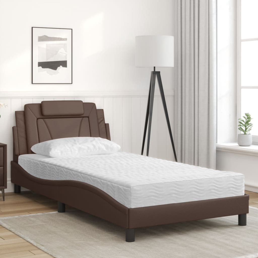Bed "Viana" met matras kunstleer bruin 100x200 cm is nu te koop bij PeponiXL, paradijselijk wonen!