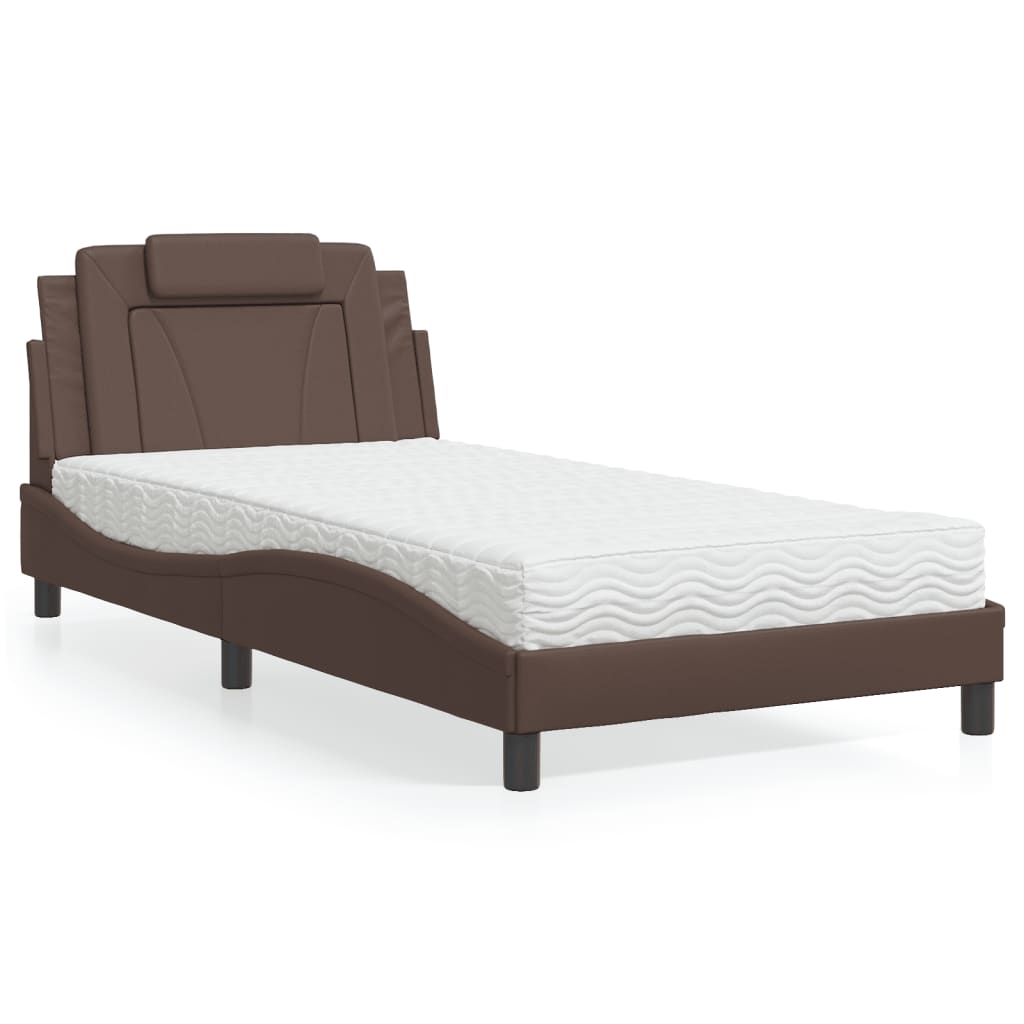 Bed "Viana" met matras kunstleer bruin 100x200 cm is nu te koop bij PeponiXL, paradijselijk wonen!