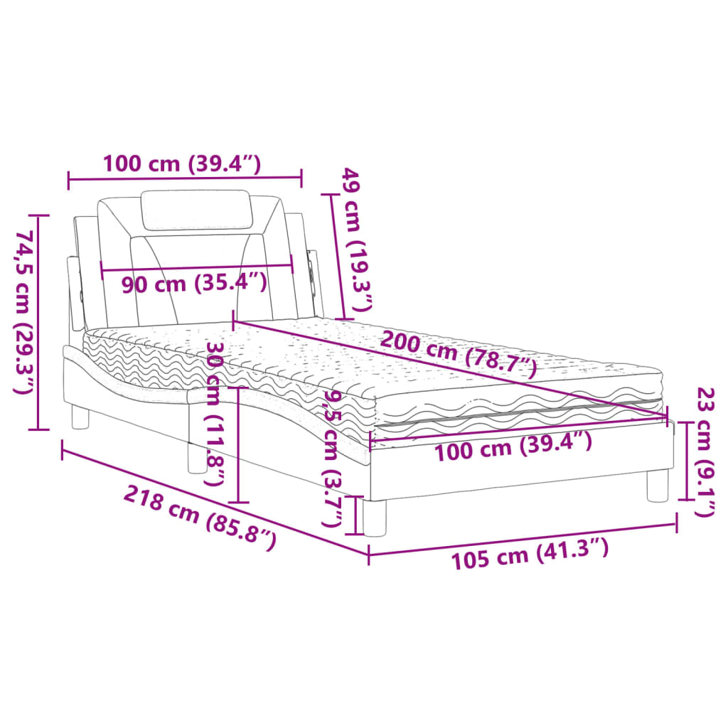 Bed "Viana" met matras kunstleer grijs 100x200 cm is nu te koop bij PeponiXL, paradijselijk wonen!
