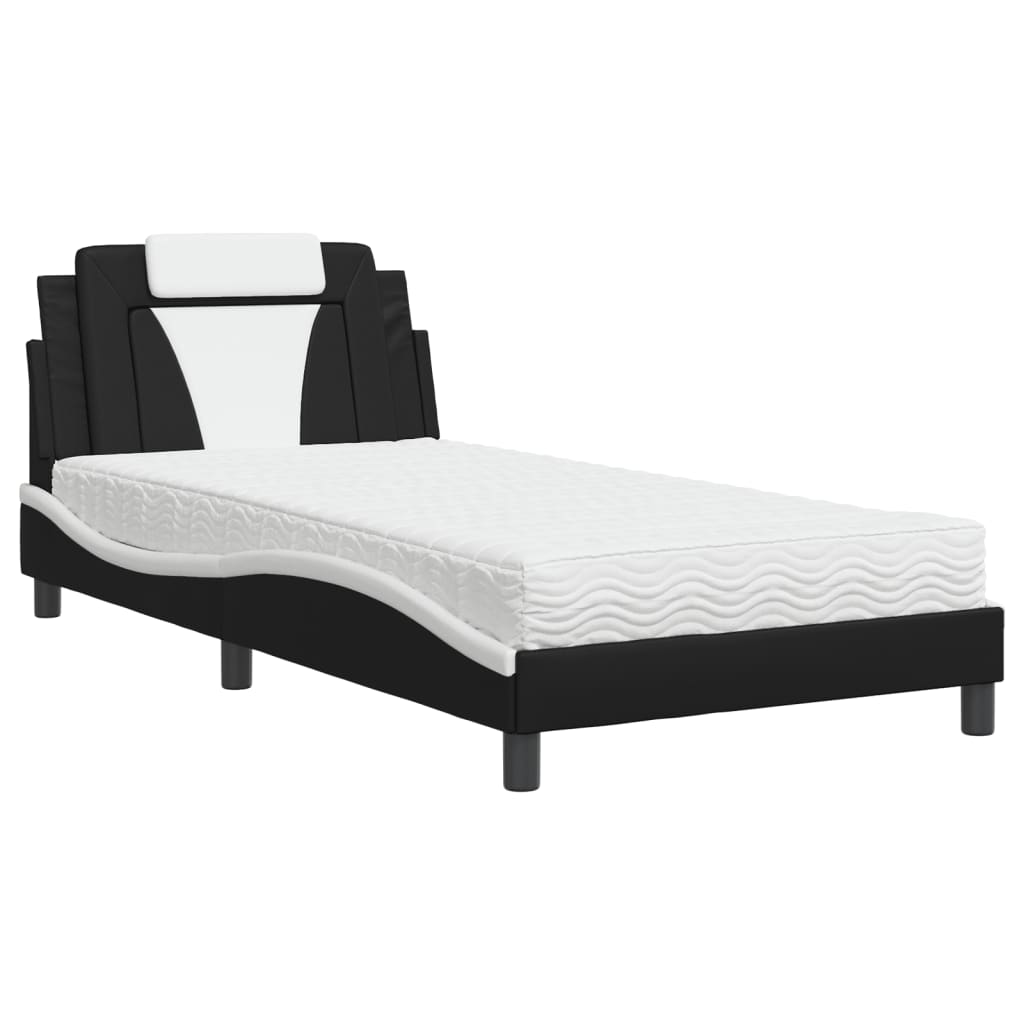 Bed "Viana" met matras kunstleer zwart en wit 100x200 cm is nu te koop bij PeponiXL, paradijselijk wonen!