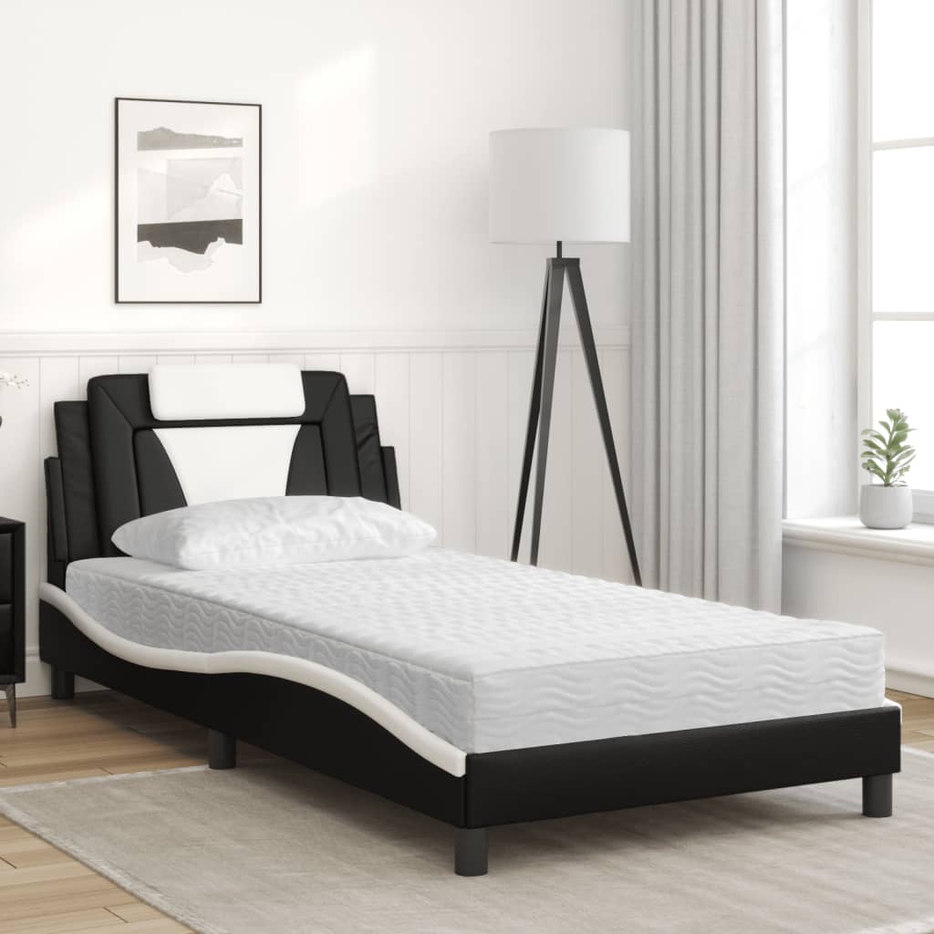 Bed "Viana" met matras kunstleer zwart en wit 100x200 cm is nu te koop bij PeponiXL, paradijselijk wonen!