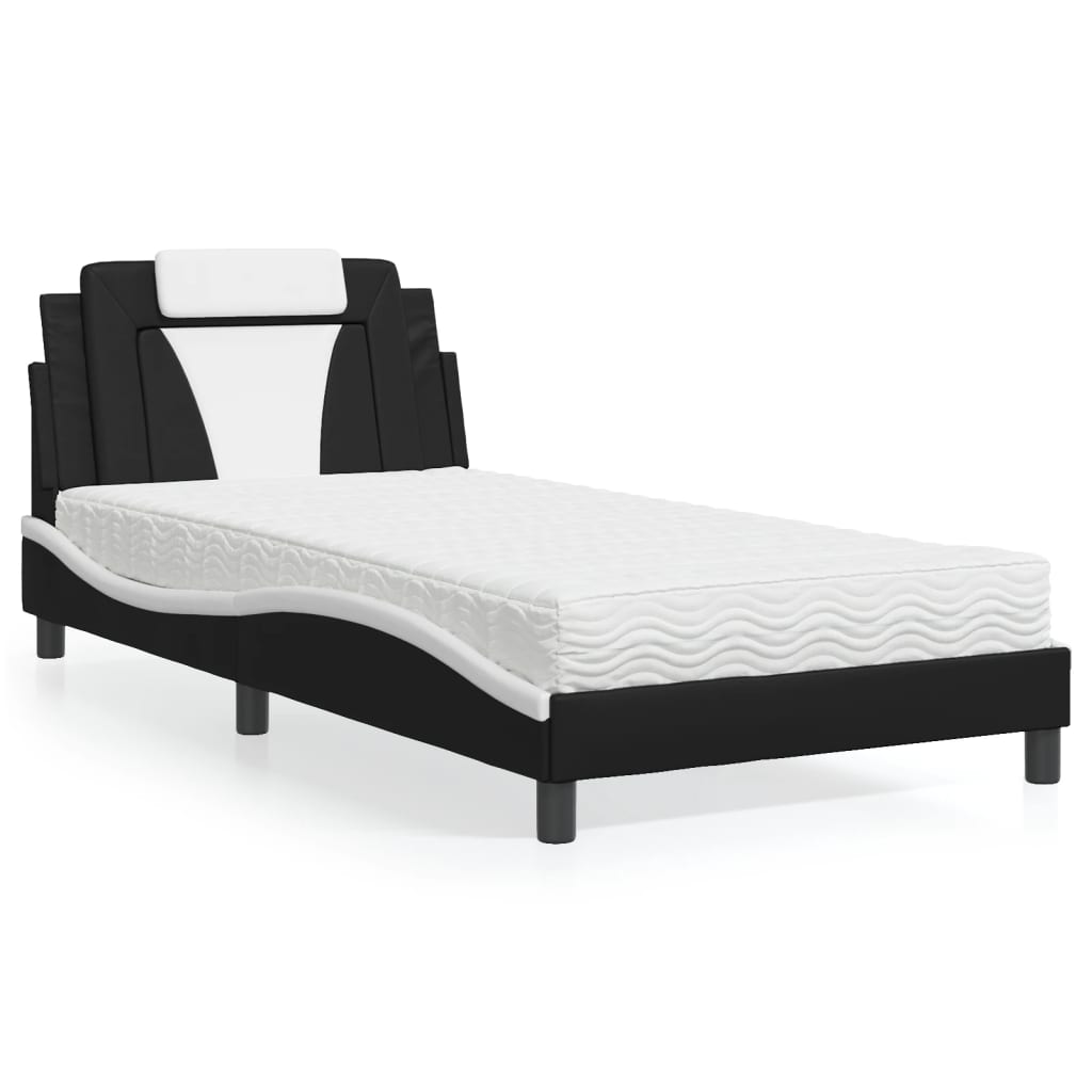 Bed "Viana" met matras kunstleer zwart en wit 100x200 cm is nu te koop bij PeponiXL, paradijselijk wonen!