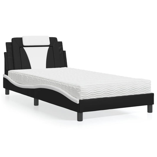 Bed "Viana" met matras kunstleer zwart en wit 100x200 cm is nu te koop bij PeponiXL, paradijselijk wonen!