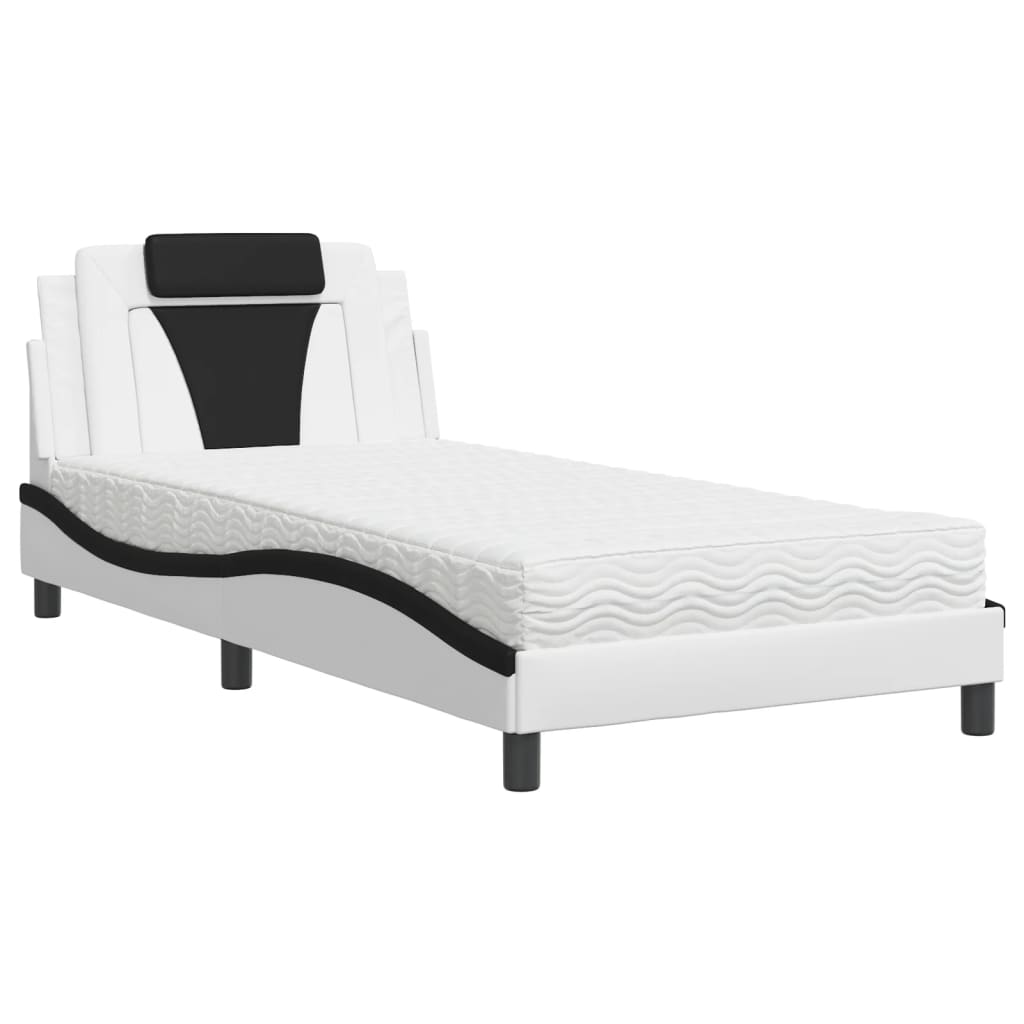 Bed "Viana" met matras kunstleer wit en zwart 100x200 cm is nu te koop bij PeponiXL, paradijselijk wonen!