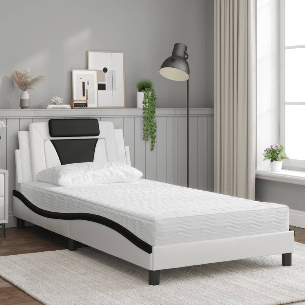 Bed "Viana" met matras kunstleer wit en zwart 100x200 cm is nu te koop bij PeponiXL, paradijselijk wonen!
