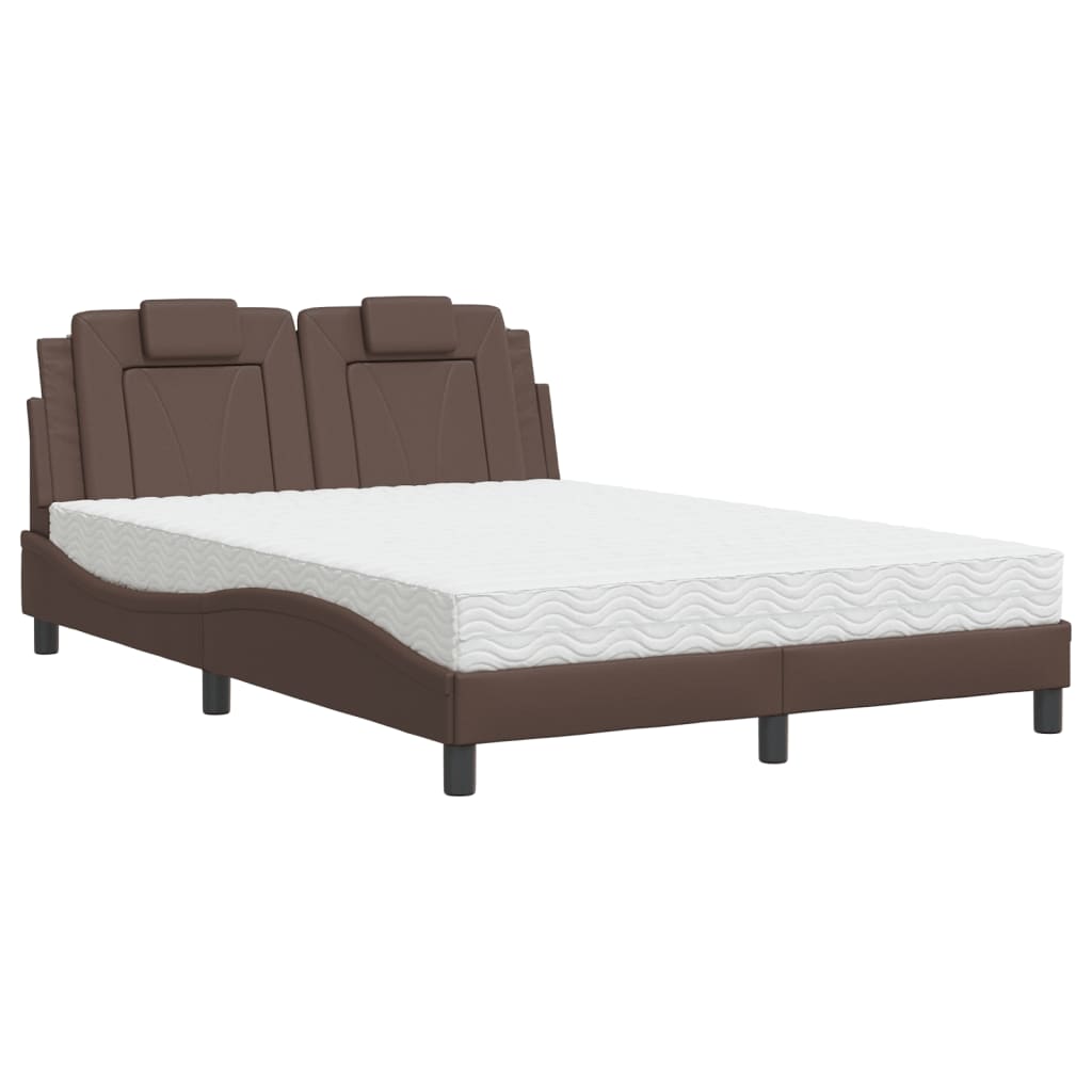 Bed "Viana" met matras kunstleer bruin 140x190 cm is nu te koop bij PeponiXL, paradijselijk wonen!
