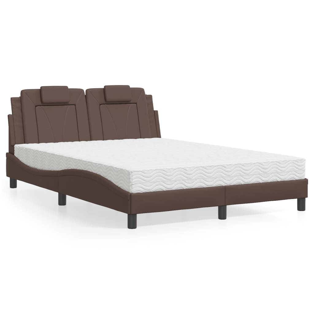 Bed "Viana" met matras kunstleer bruin 140x190 cm is nu te koop bij PeponiXL, paradijselijk wonen!