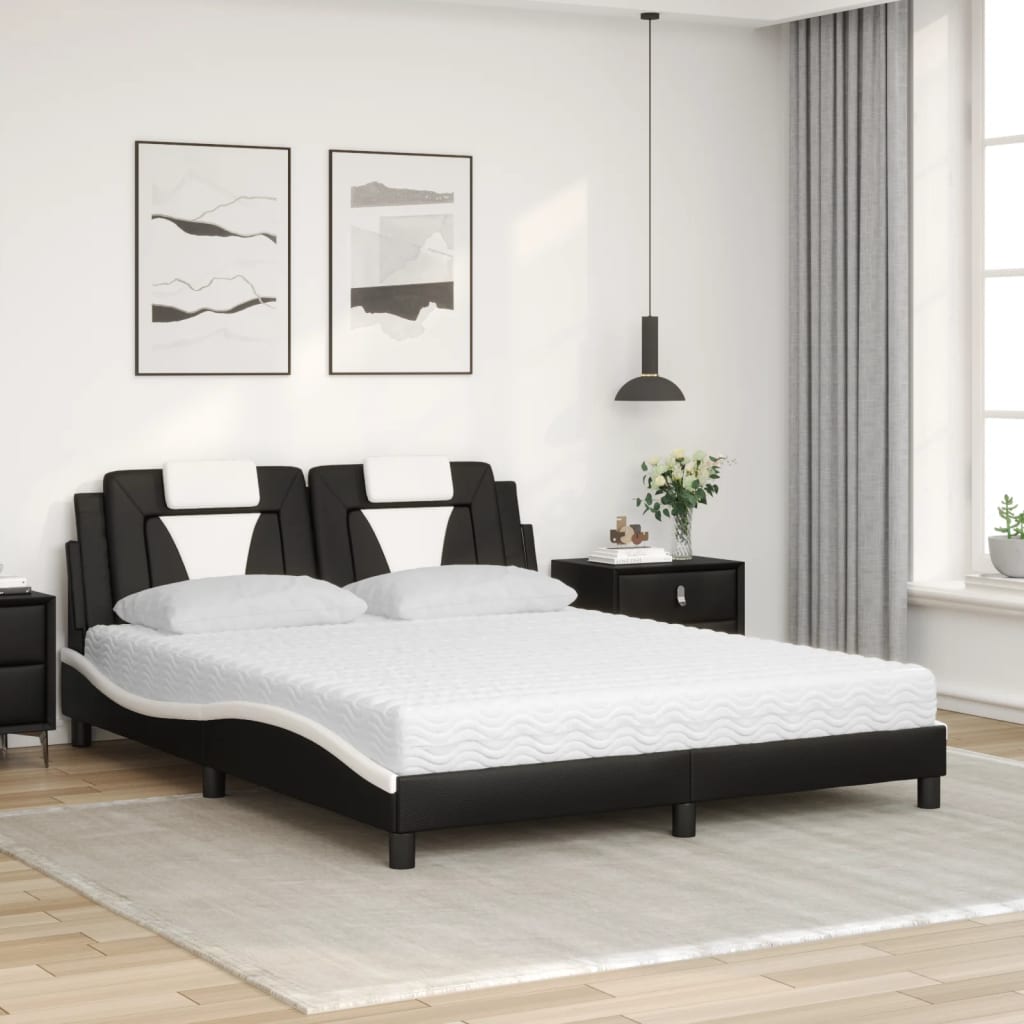 Bed "Viana" met matras kunstleer zwart en wit 160x200 cm is nu te koop bij PeponiXL, paradijselijk wonen!