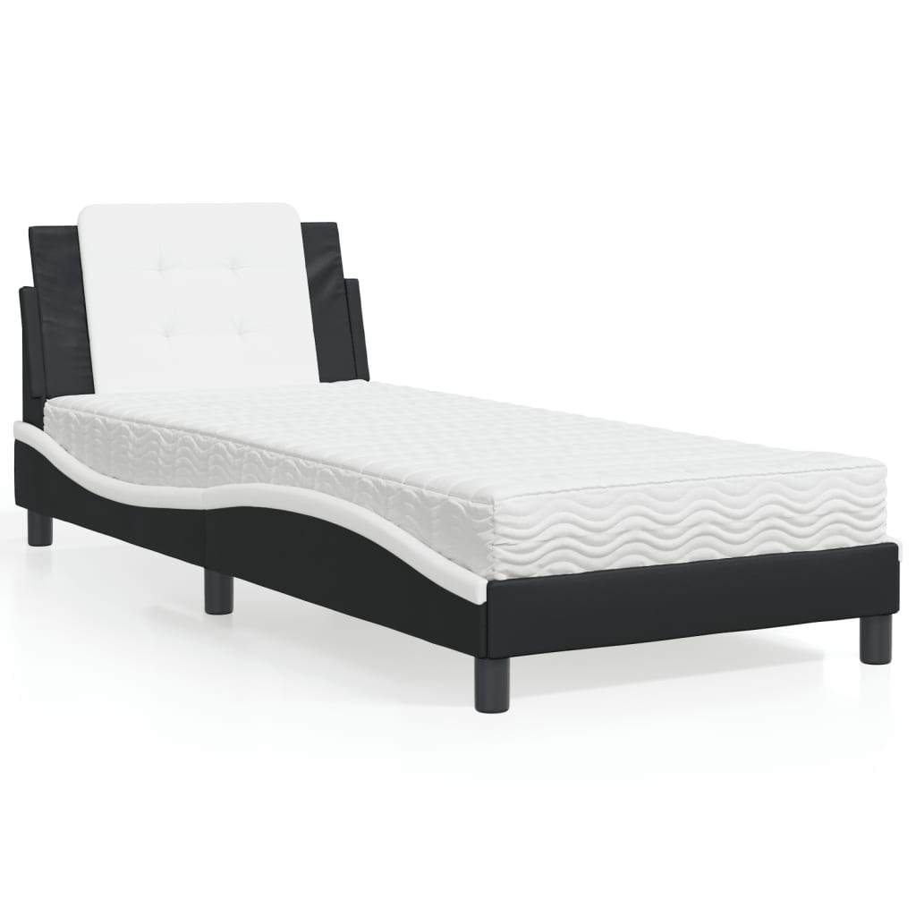 Bedframe zonder matras "Zadar" kunstleer zwart en wit 80x200 cm is nu te koop bij PeponiXL, paradijselijk wonen!