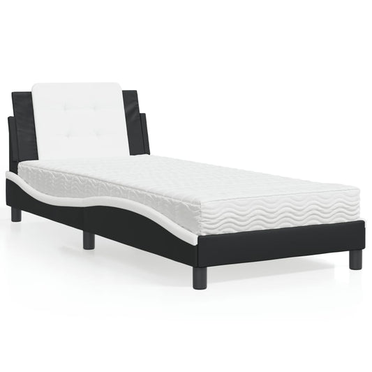Bedframe zonder matras "Zadar" kunstleer zwart en wit 80x200 cm is nu te koop bij PeponiXL, paradijselijk wonen!