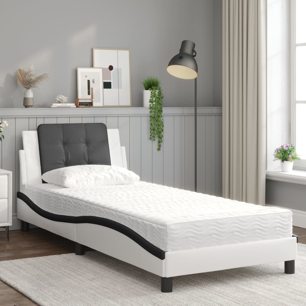 Bedframe zonder matras "Zadar" kunstleer zwart en wit 80x200 cm is nu te koop bij PeponiXL, paradijselijk wonen!