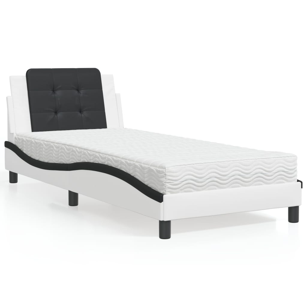 Bedframe zonder matras "Zadar" kunstleer zwart en wit 80x200 cm is nu te koop bij PeponiXL, paradijselijk wonen!