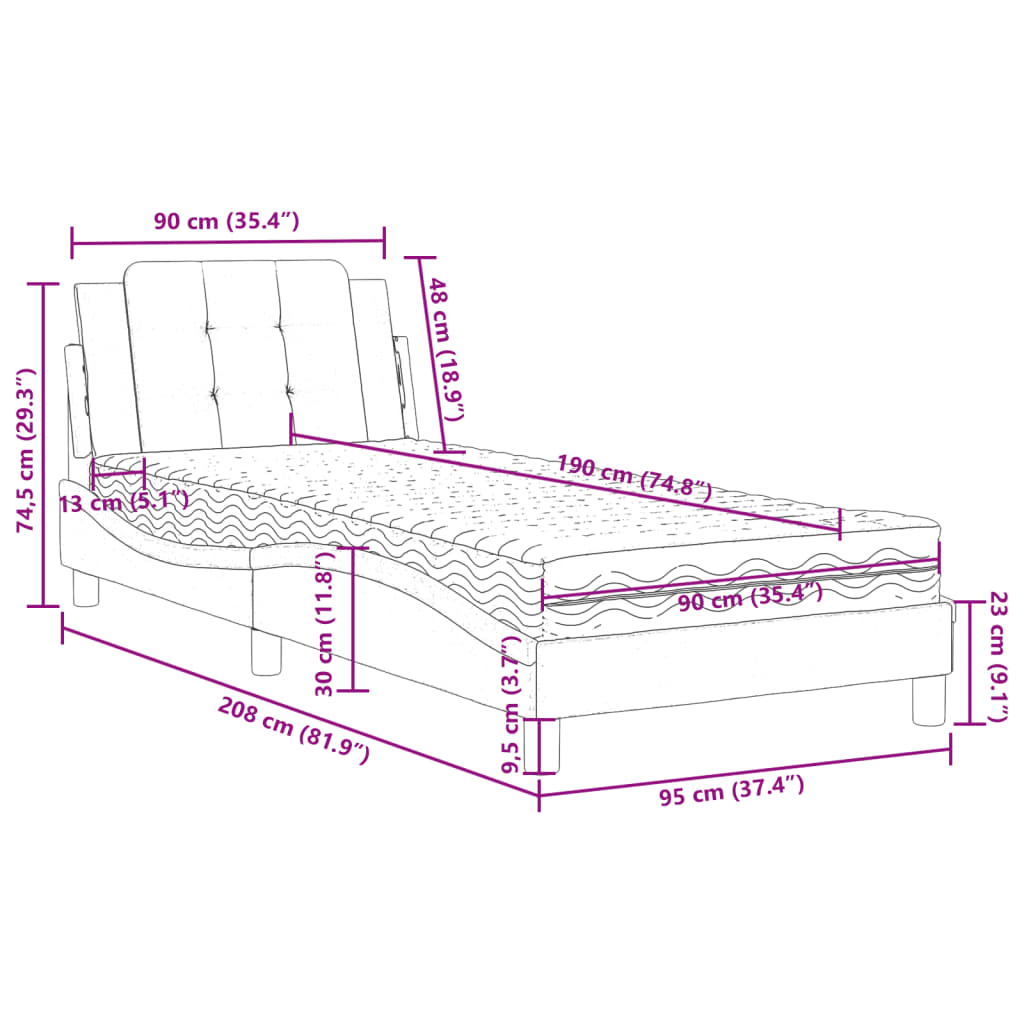 Bedframe zonder matras "Zadar" kunstleer cappuccinokleurig 90x190 cm is nu te koop bij PeponiXL, paradijselijk wonen!