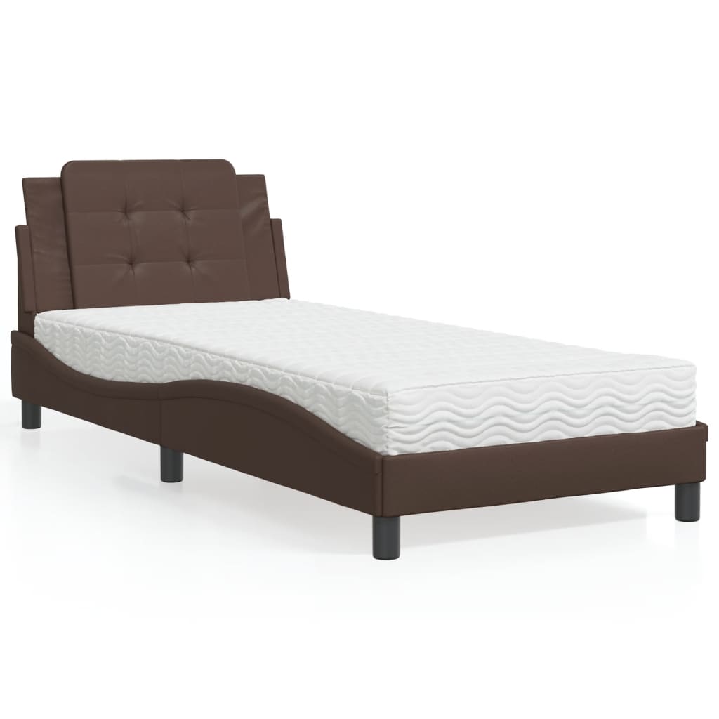 Bedframe zonder matras "Zadar" kunstleer bruin 100x200 cm is nu te koop bij PeponiXL, paradijselijk wonen!
