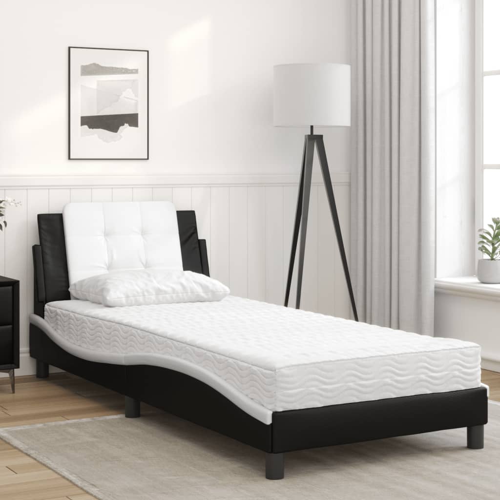 Bedframe zonder matras "Zadar" kunstleer zwart en wit 100x200 cm is nu te koop bij PeponiXL, paradijselijk wonen!