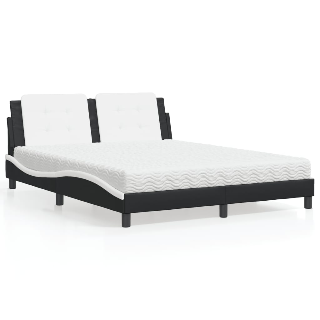 Bed met matras "Zadar" kunstleer zwart en wit 160x200 cm is nu te koop bij PeponiXL, paradijselijk wonen!