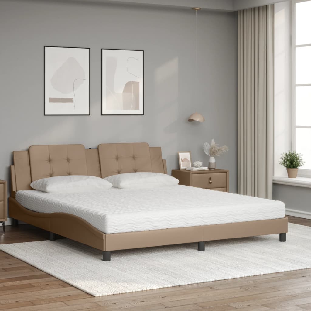 Bed met matras "Zadar" kunstleer cappuccinokleurig 180x200 cm is nu te koop bij PeponiXL, paradijselijk wonen!