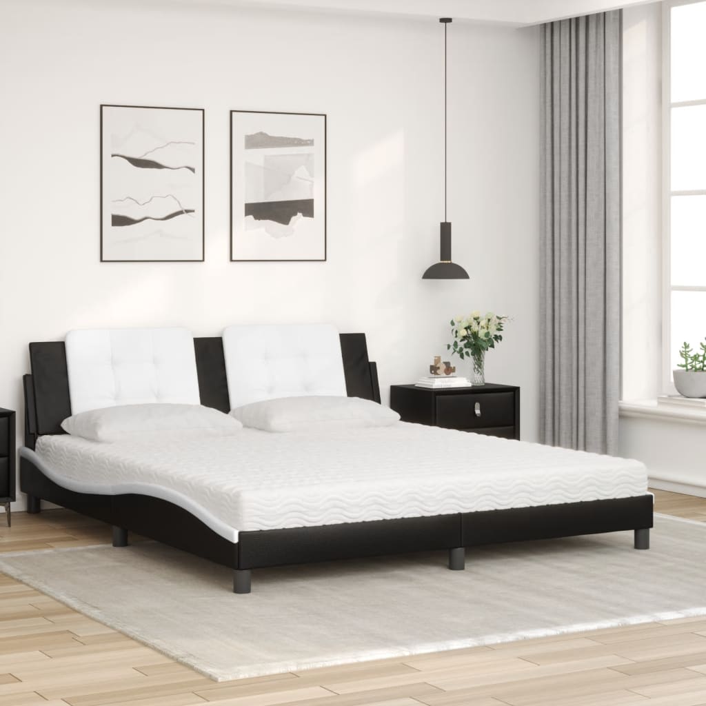 Bed met matras "Zadar" kunstleer zwart en wit 180x200 cm is nu te koop bij PeponiXL, paradijselijk wonen!