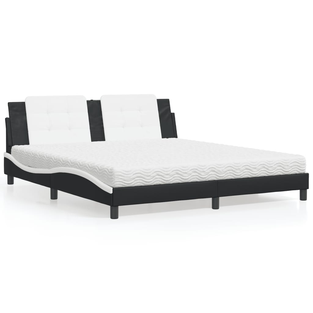 Bed met matras "Zadar" kunstleer zwart en wit 180x200 cm is nu te koop bij PeponiXL, paradijselijk wonen!