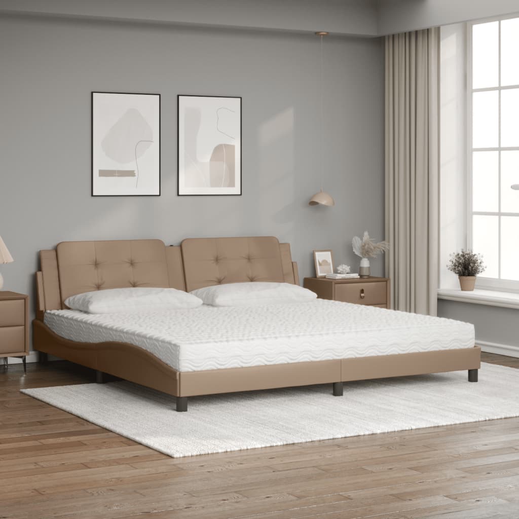 Bed met matras "Zadar" kunstleer cappuccinokleurig 200x200 cm is nu te koop bij PeponiXL, paradijselijk wonen!