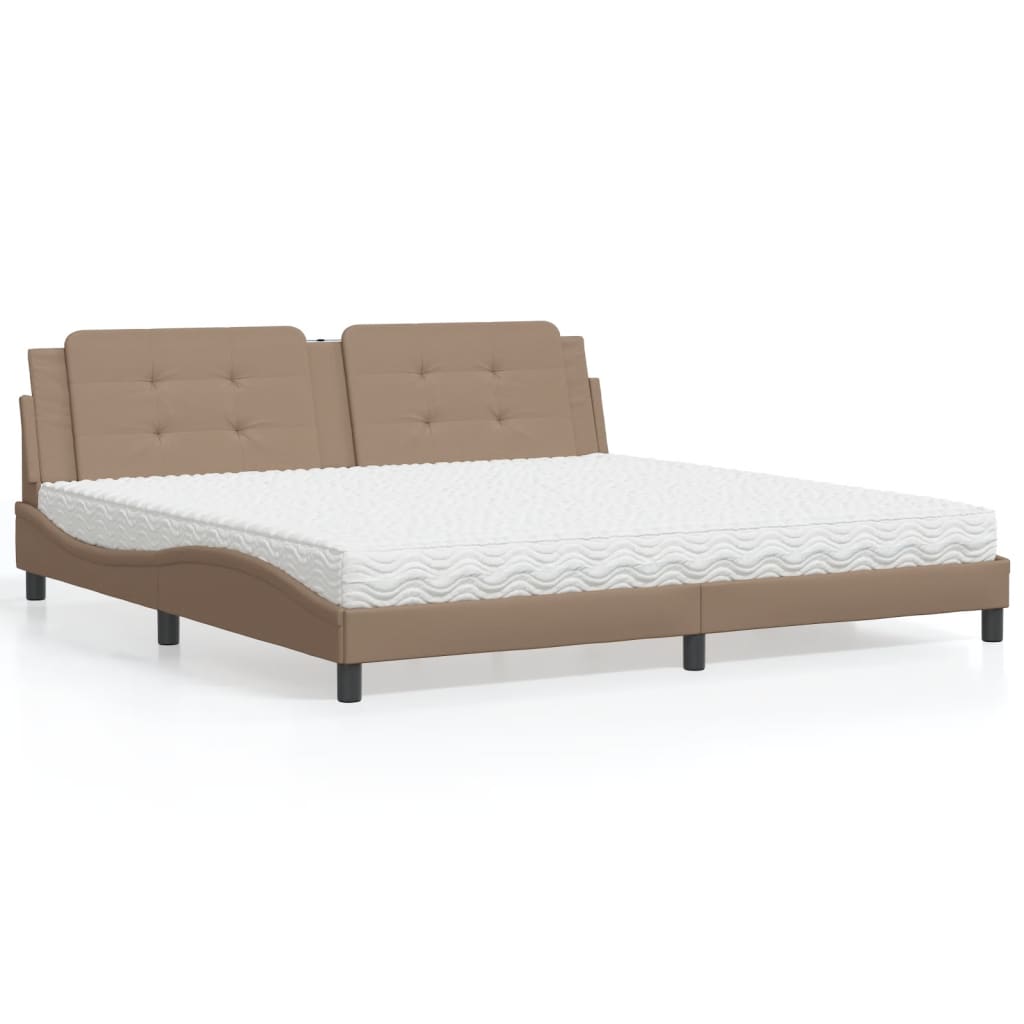 Bed met matras "Zadar" kunstleer cappuccinokleurig 200x200 cm is nu te koop bij PeponiXL, paradijselijk wonen!