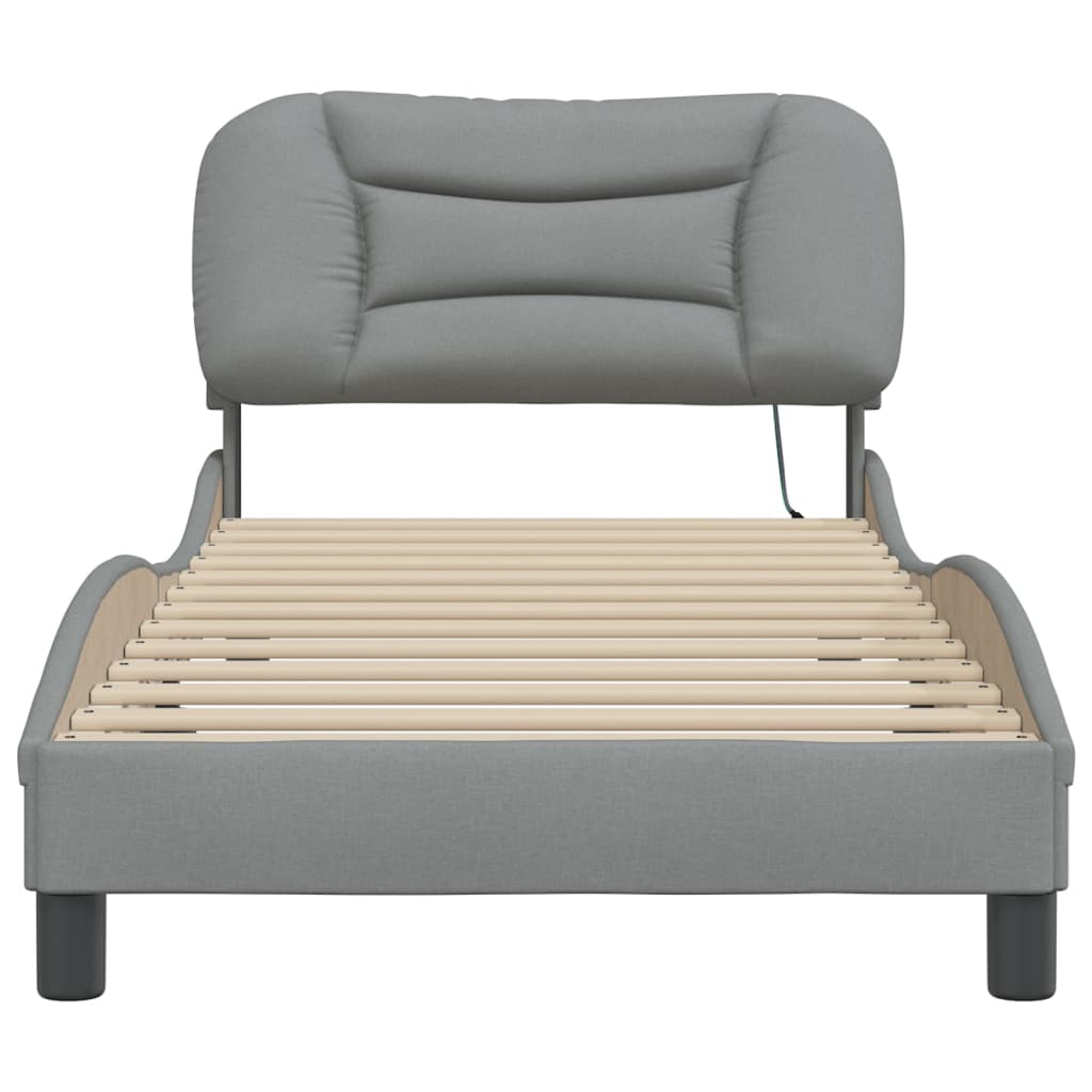 Bedframe met LED zonder matras "Hvar" 80x200 cm stof lichtgrijs is nu te koop bij PeponiXL, paradijselijk wonen!