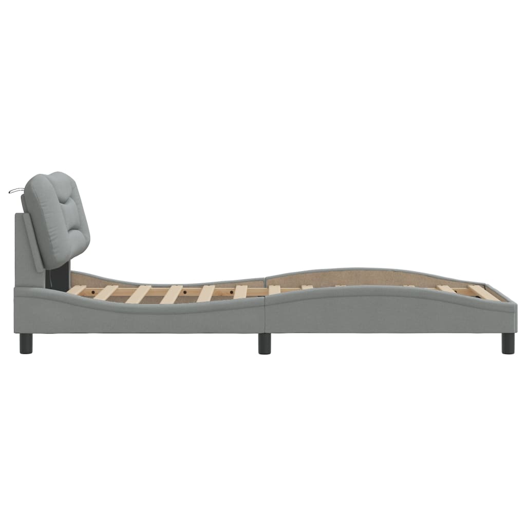 Bedframe met LED zonder matras "Hvar" 80x200 cm stof lichtgrijs is nu te koop bij PeponiXL, paradijselijk wonen!