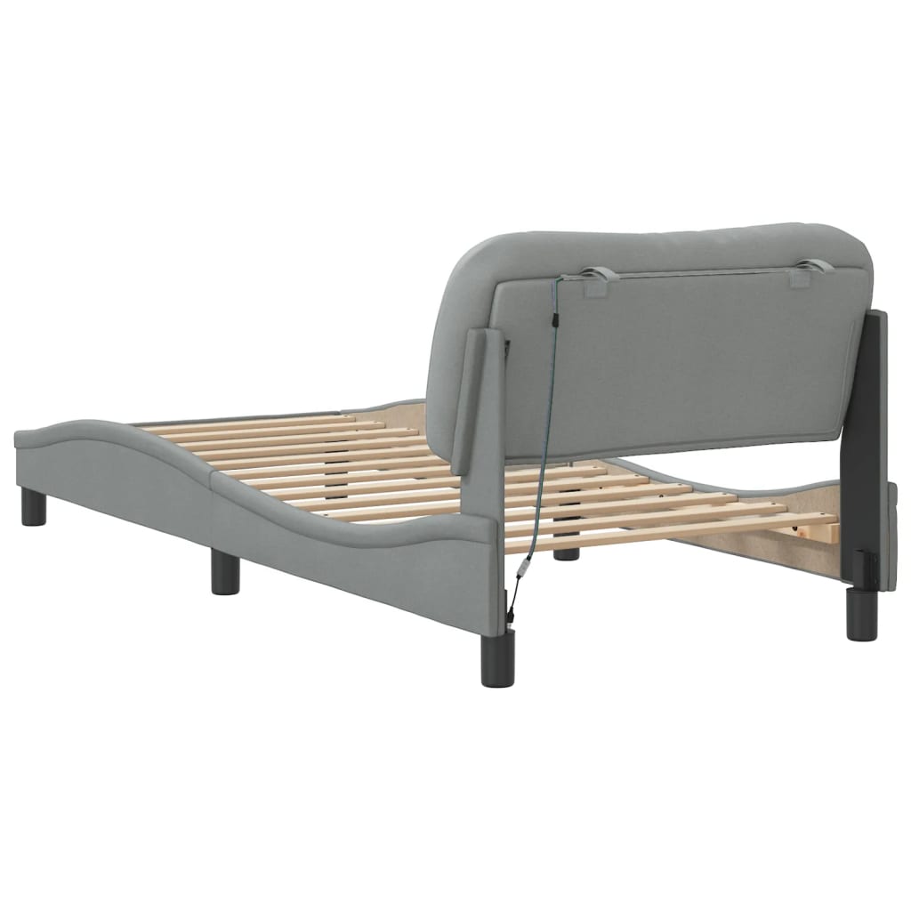 Bedframe met LED zonder matras "Hvar" 80x200 cm stof lichtgrijs is nu te koop bij PeponiXL, paradijselijk wonen!