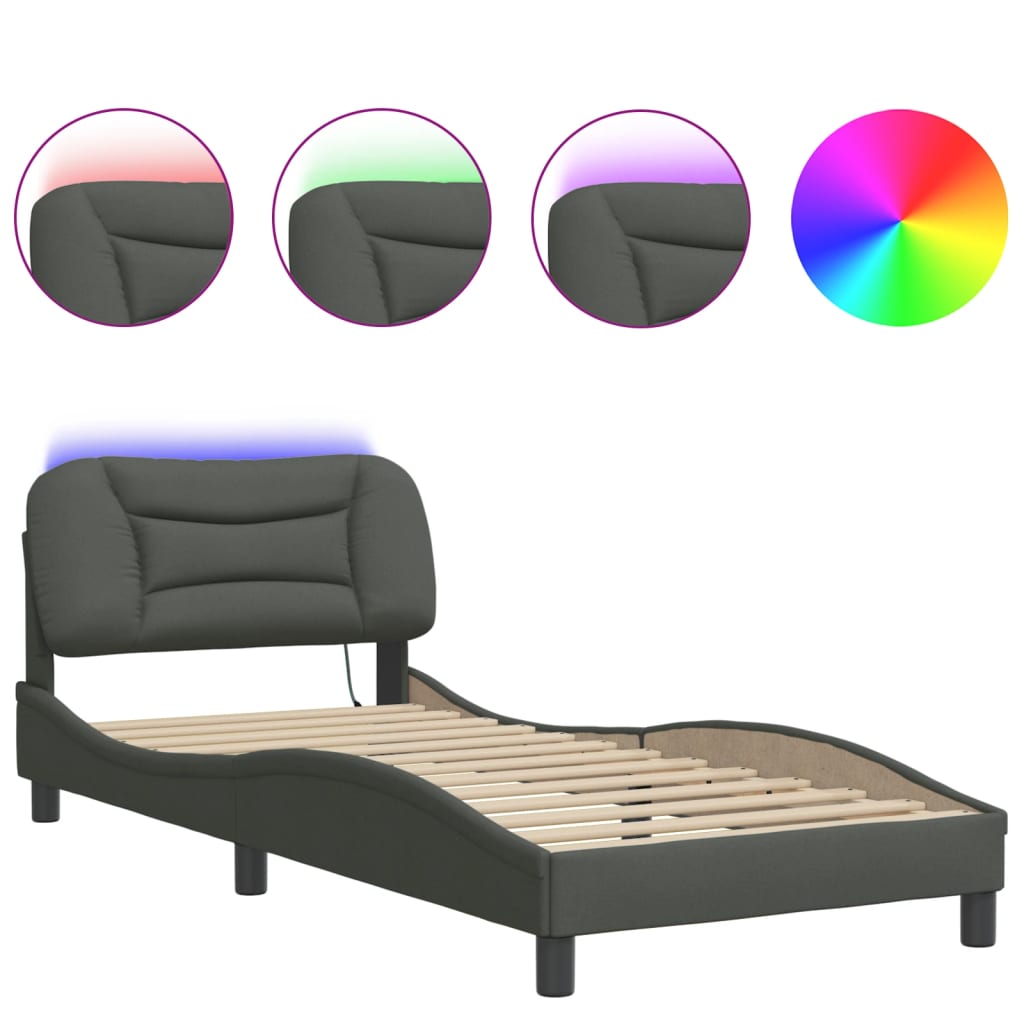 Bedframe met LED zonder matras "Hvar" 80x200 cm stof donkergrijs is nu te koop bij PeponiXL, paradijselijk wonen!