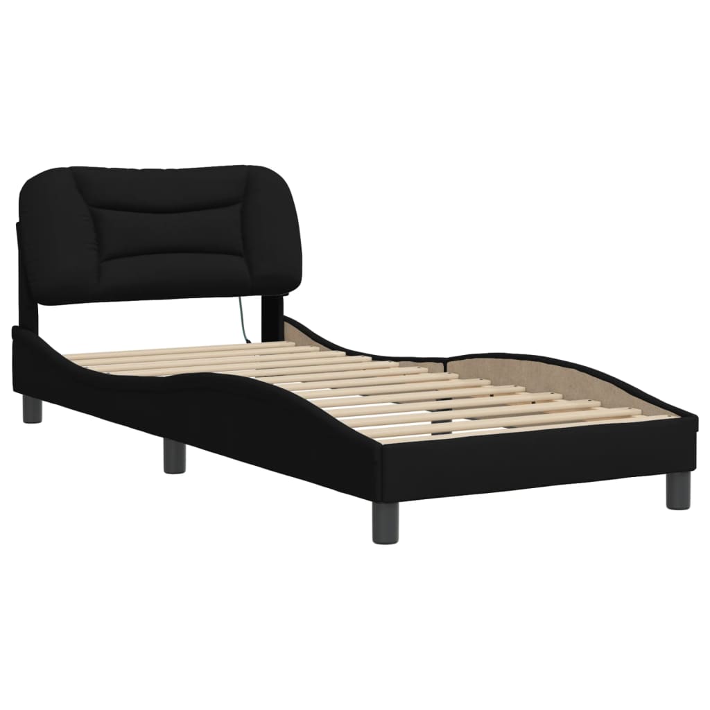 Bedframe met LED zonder matras "Hvar" 80x200 cm stof zwart is nu te koop bij PeponiXL, paradijselijk wonen!