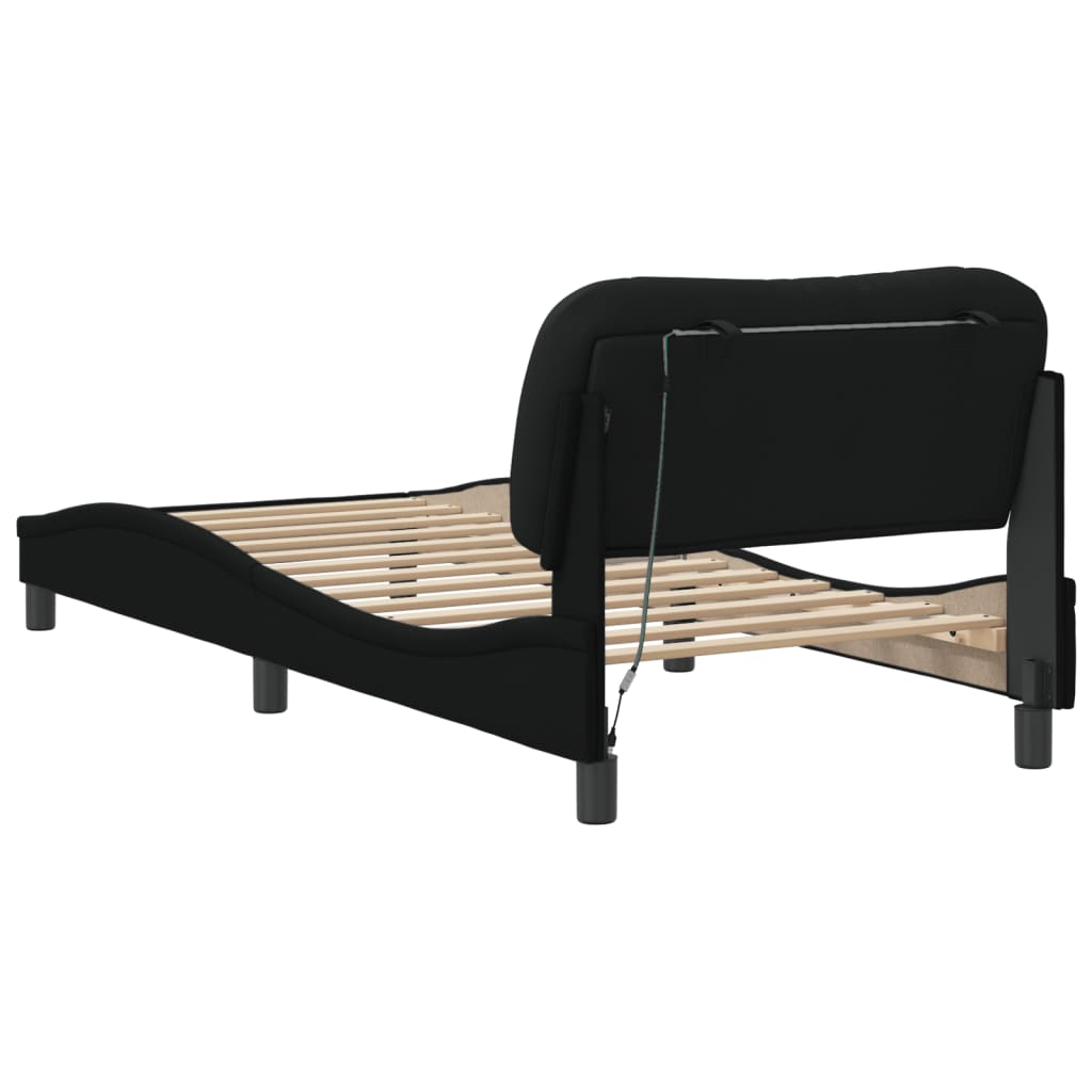 Bedframe met LED zonder matras "Hvar" 80x200 cm stof zwart is nu te koop bij PeponiXL, paradijselijk wonen!
