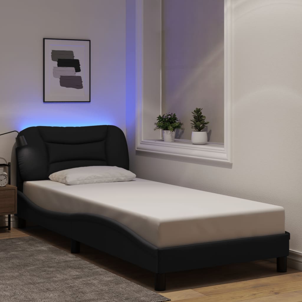 Bedframe met LED zonder matras "Hvar" 80x200 cm stof zwart is nu te koop bij PeponiXL, paradijselijk wonen!