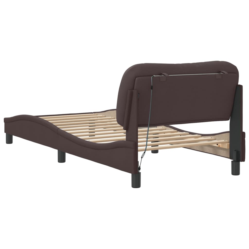 Bedframe met LED zonder matras "Hvar" 80x200 cm stof donkerbruin is nu te koop bij PeponiXL, paradijselijk wonen!