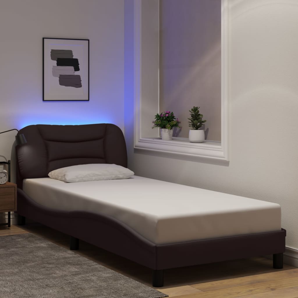 Bedframe met LED zonder matras "Hvar" 80x200 cm stof donkerbruin is nu te koop bij PeponiXL, paradijselijk wonen!