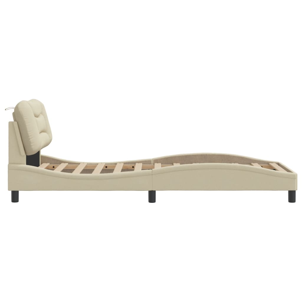 Bedframe met LED zonder matras "Hvar" 80x200 cm stof crème is nu te koop bij PeponiXL, paradijselijk wonen!