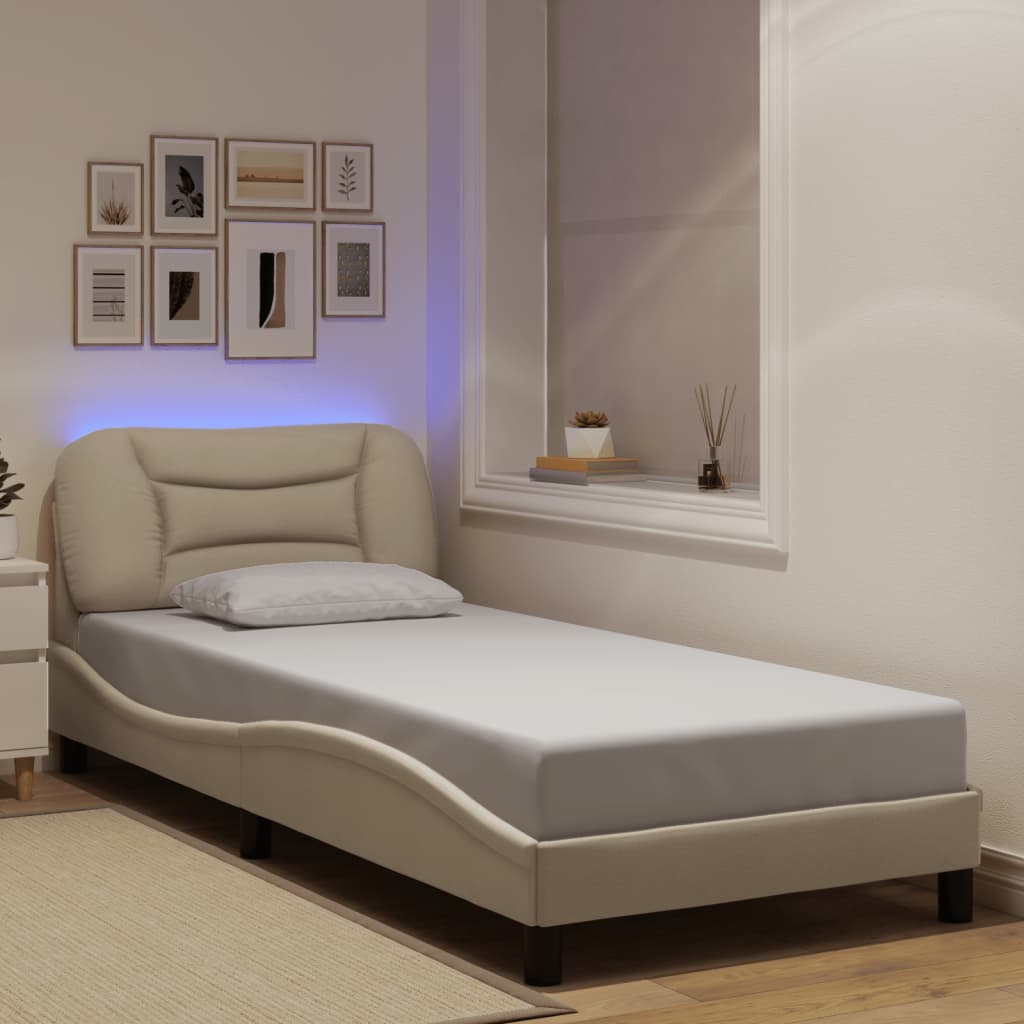 Bedframe met LED zonder matras "Hvar" 80x200 cm stof crème is nu te koop bij PeponiXL, paradijselijk wonen!