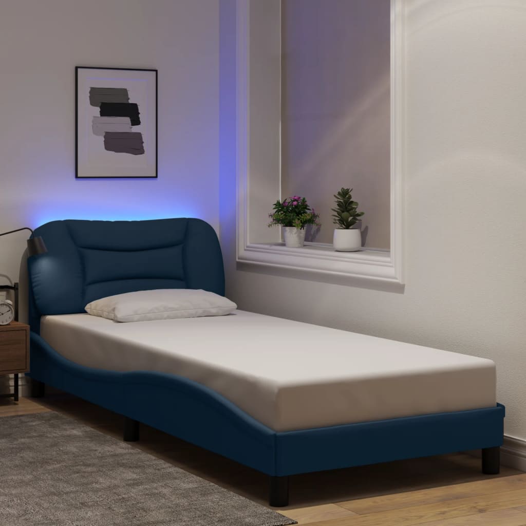 Bedframe met LED zonder matras "Hvar" 80x200 cm stof blauw is nu te koop bij PeponiXL, paradijselijk wonen!